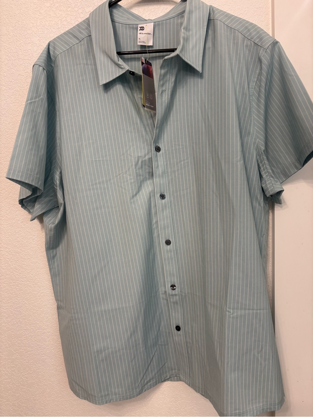 all in motion Light Aqua Short-Sleeve Pinstripe Button-Down Shirt